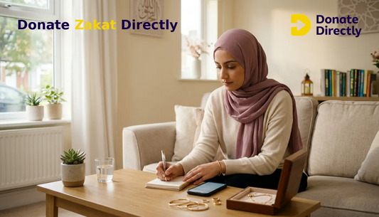 UK couple calculating Zakat with gold and cash at home