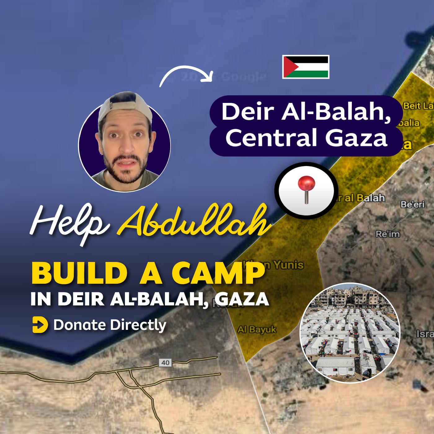 Helps Abdullah Build a Camp in Deir Al-Balah, Central Gaza 🇵🇸